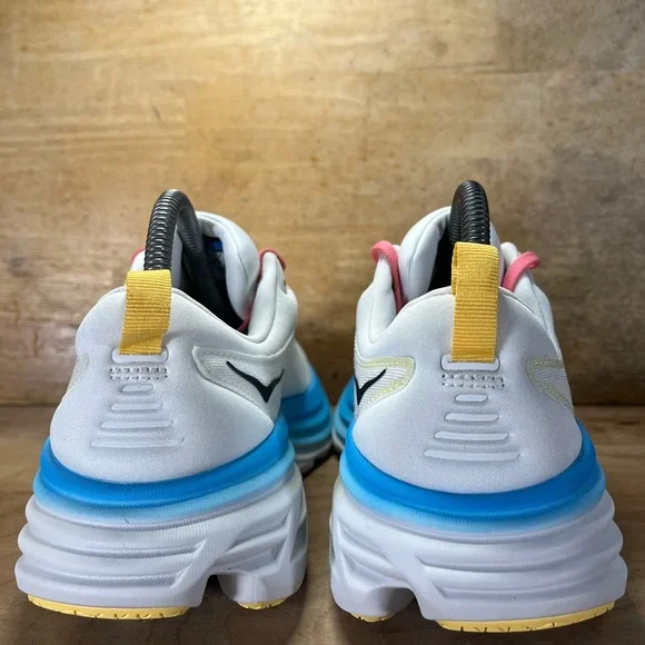 Hoka One One Bondi 8 REFLECTIVE Womens Sz 7.5 Running Shoes Sneakers White Blue - Picture 4 of 11